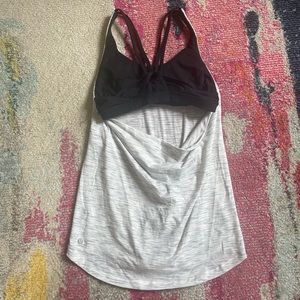 Lululemon Light Grey Tank Top with Black Built-In Sports Bra/ Open Back